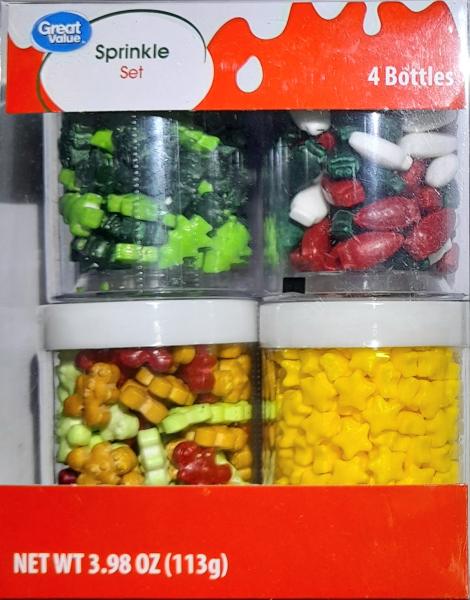 Great Value 'Holiday' Sprinkle Mix 4er Set Streusel zum Dekorieren gelbe Sterne, Tannenbaum 113 gr